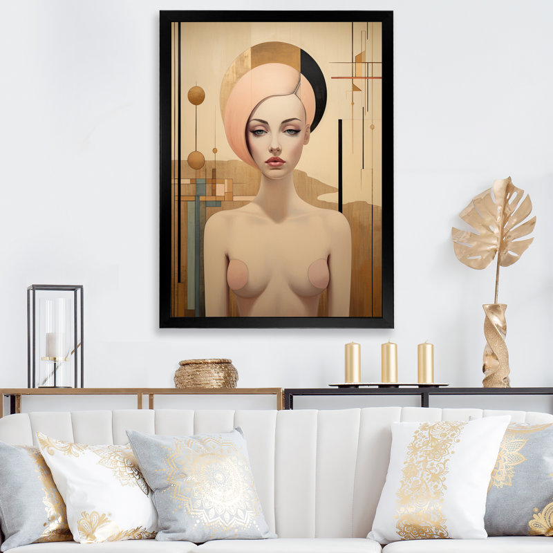 Portrait graphique de sensualité Art Nouveau, Cadre photo noir, H 20 po x l 12 po x P 1 po