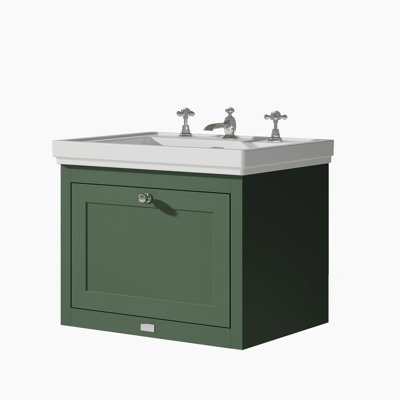 Bayswater Hartleigh 600mm Hunter Green 1 Drawer Floor Standing Cabinet With 3 Tap Hole Fireclay Basin