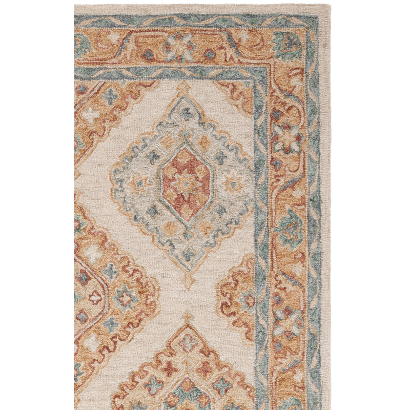Olavarria Hand Tufted Wool/Cotton Southwestern Rug in Rust/Beige, Rectangle 6' x 9'