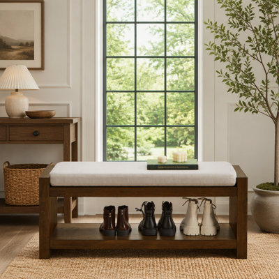 Banc d'appoint de 40 po avec étagère à chaussures inférieure, banc de siège rembourré pour le salon, banc de bout de lit compact moderne avec rangement pour sièges de chambre à coucher, coussin amovible