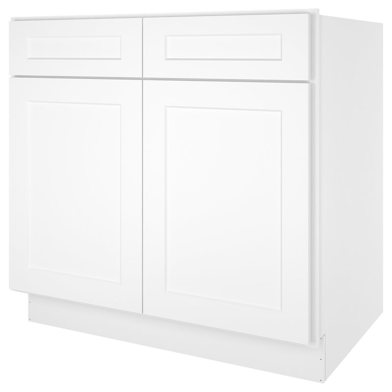 Ready-to-Assemble Kitchen Sink Base Cabinet with Adjustable Shelves and Soft Close, Shaker White, 34.5" H x 36" W x 24" D
