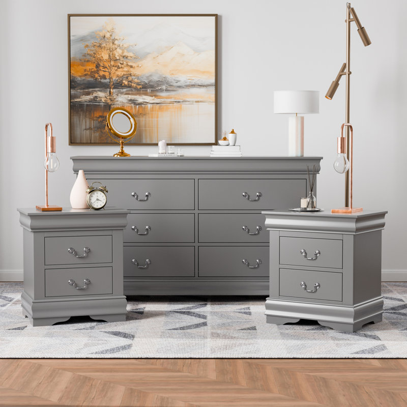 Ensemble de chambre à coucher 3 pièces Emelinda (1 commode et 2 tables de chevet)