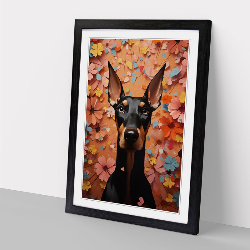 Doberman Dadaism - Single Picture Frame Print on Wood, 46" H x 34" W x 2" D, Black