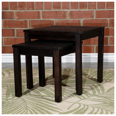 Ensemble de 2 tables gigognes en eucalyptus certifiées FSC, espresso - Tables d'appoint d'extérieur résistantes aux intempéries pour recevoir