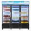 Réfrigérateur commercial de type commercial, refroidisseur de boissons vertical 54,3 pieds cubes / 1538L, réfrigérateur à 3 portes vitrées avec caisson lumineux personnalisable, 12 tablettes réglables, éclairage à DEL doux et roulettes