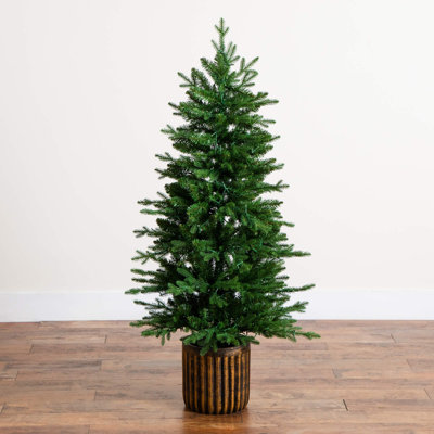 4.5Ft. Pre-Lit Artificial Christmas Tree In Decorative Planter With 60 Clear LED Lights