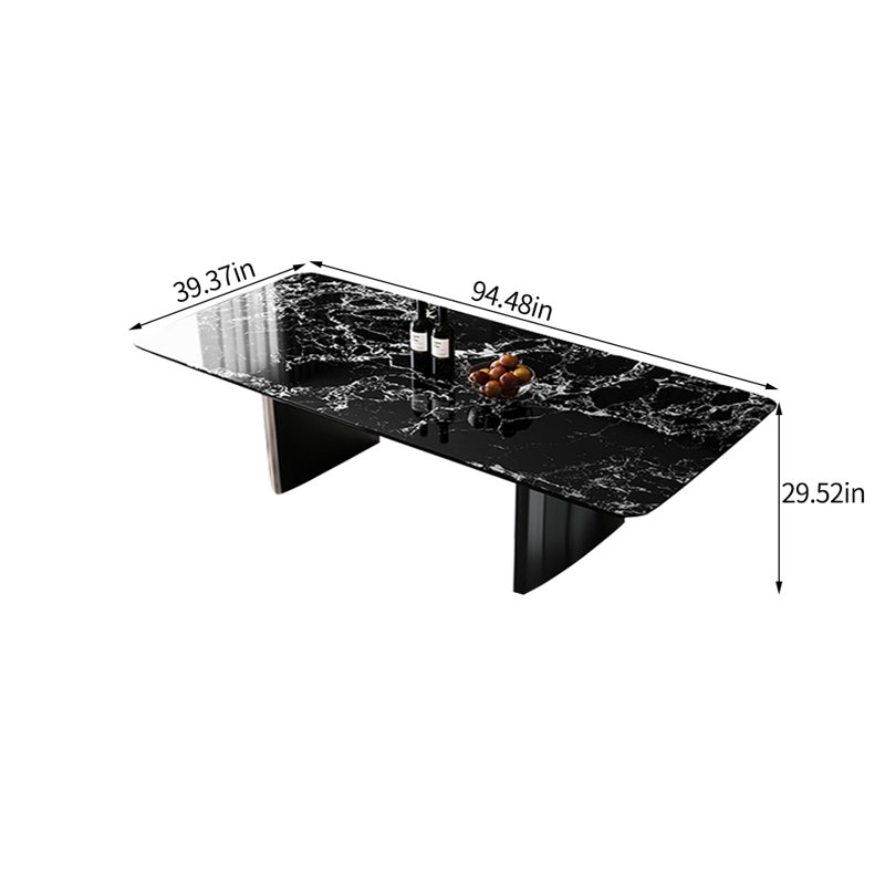Table de salle à manger rectangulaire moderne en marbre de luxe moderne, H 29,52 po x L 94,48 po x l 39,37 po