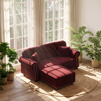 Canapé avec repose-pieds en velours à accoudoirs roulés l 63 po x P 29,9 po x H 33,8 po Bobby Furniture