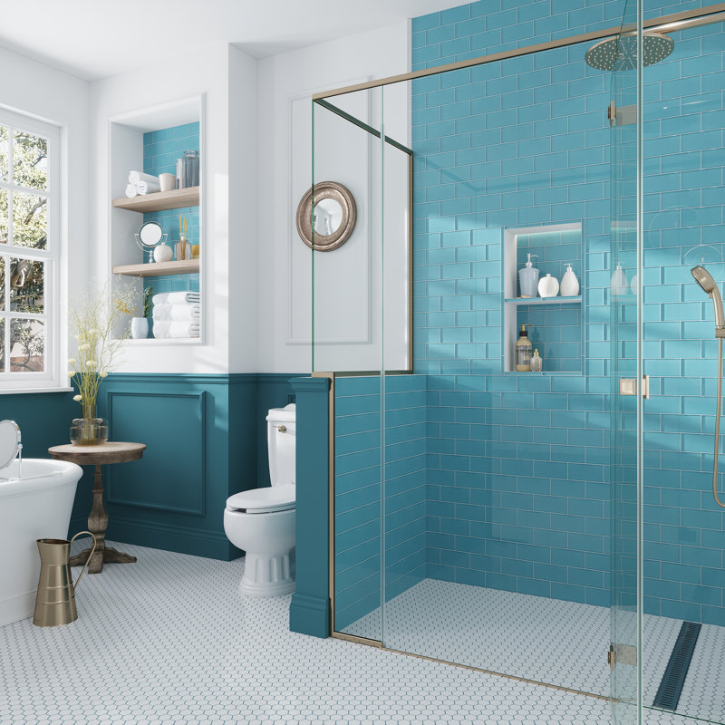 Apollo 6'' x 3'' Glass Subway Wall Tile, Aqua