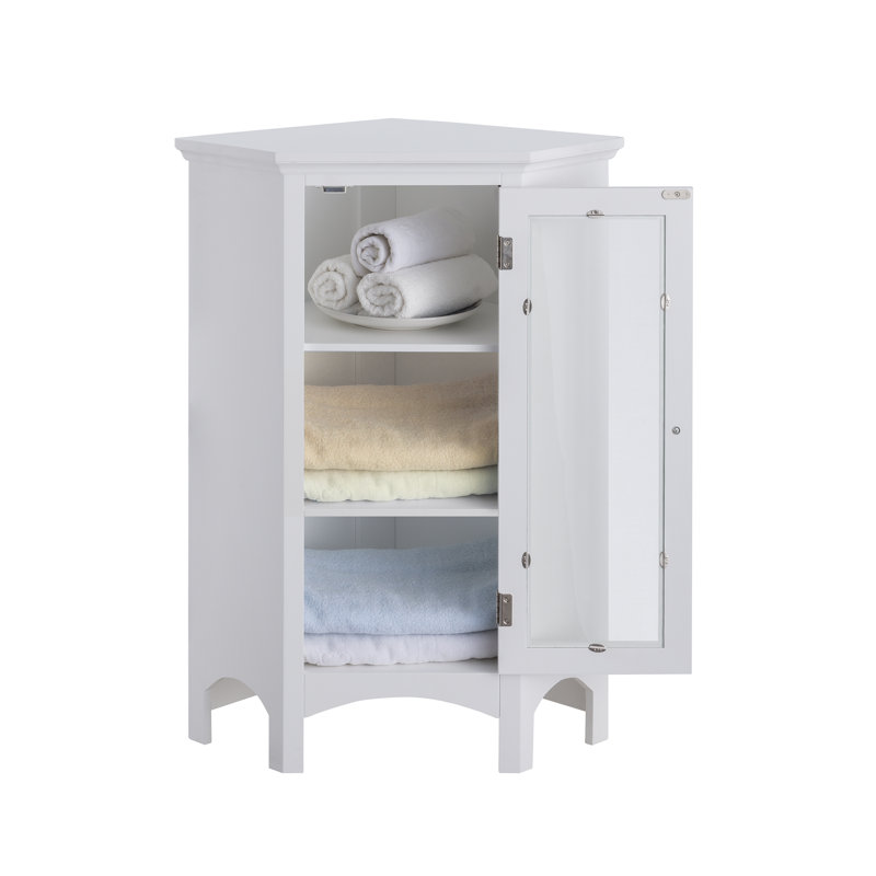 Allare Freestanding Corner Floor Storage Cabinet with Tempered Glass Door and Adjustable Shelves