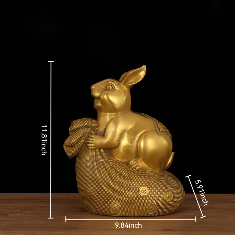 Figurine de lapin en laiton fabriquée à la main - détail exquis et finition vibrante, H 11,81 po x l 9,84 po x P 5,91 po