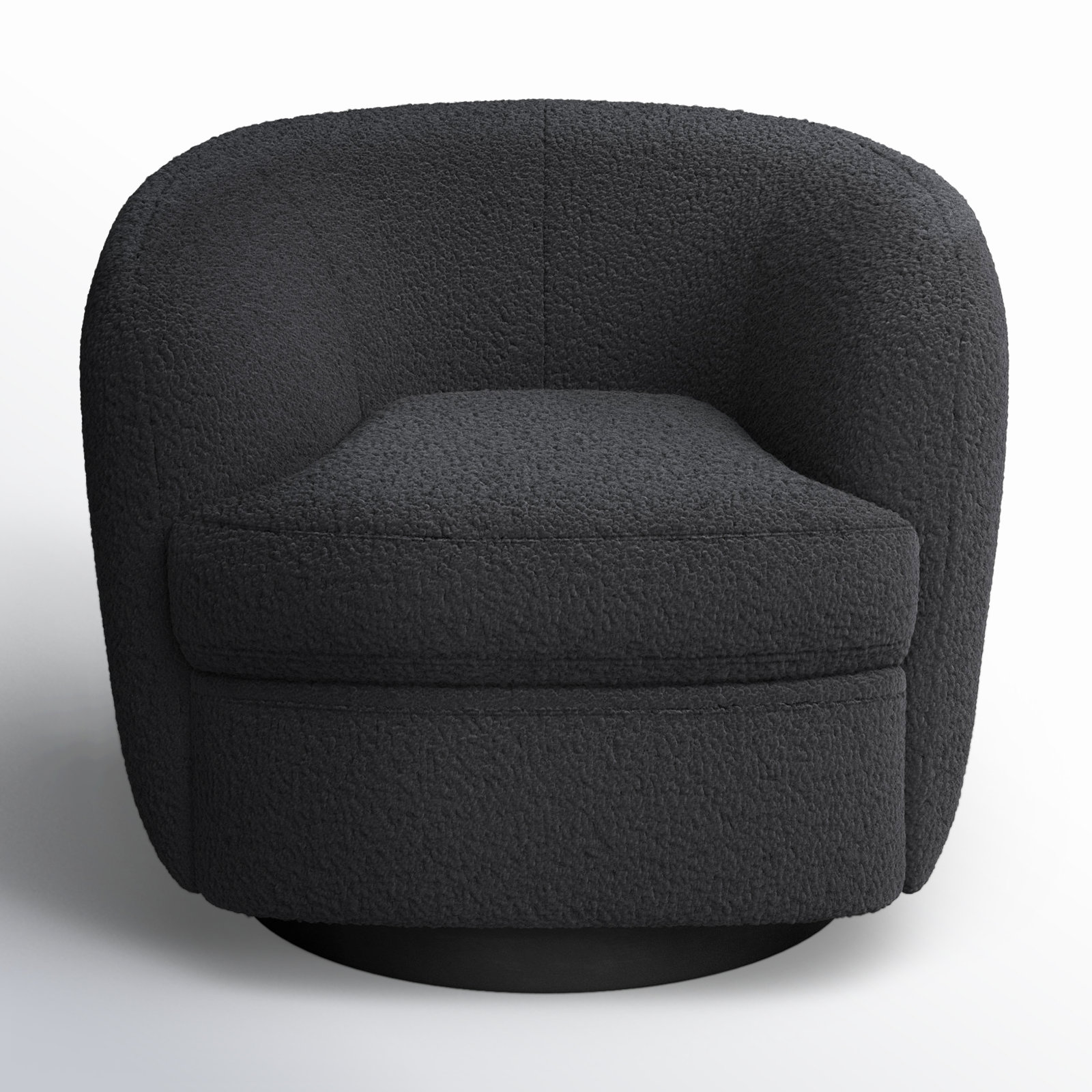 Marcy Upholstered Swivel Barrel Chair, Aries Grey Boucle/Black
