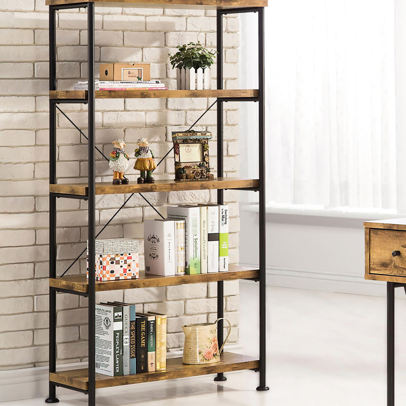 Bibliothèque rustique à 4 tablettes en muscade antique et noire, convient au bureau à domicile, bibliothèque noire spacieuse, idéale pour la chambre, vitrine de livres