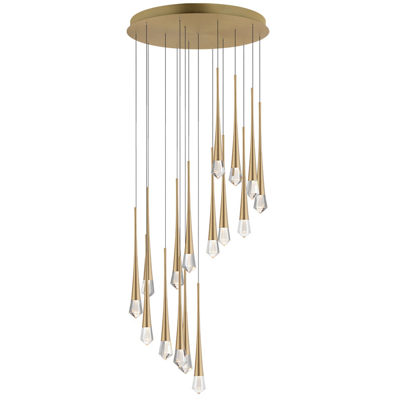 Luminaire suspendu grappe 16 lumières DEL, Or