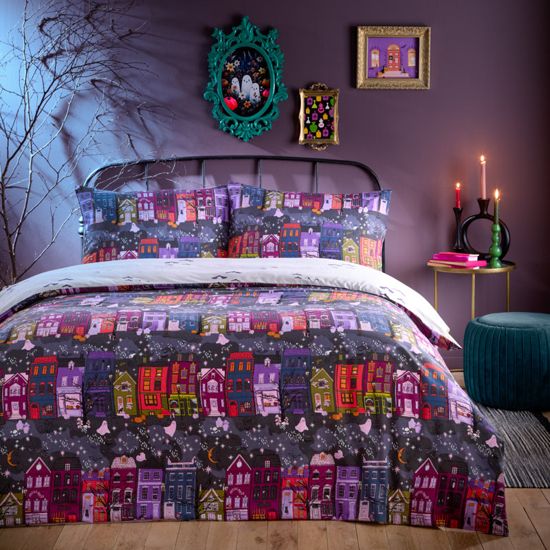 Creepy Town Cotton Blend Abstract Duvet Cover Set with Pillowcases, King Duvet Cover + 2 Standard Pillowcases