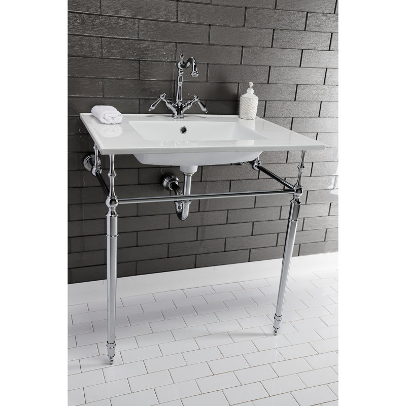Kingston Brass Heritage Two-Handle 1-or-3 Hole Deck Mount Bathroom Faucet with Brass Pop-Up, Polished Chrome