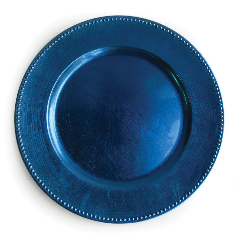 Blue 13" D Beaded Charger Plate, Blue