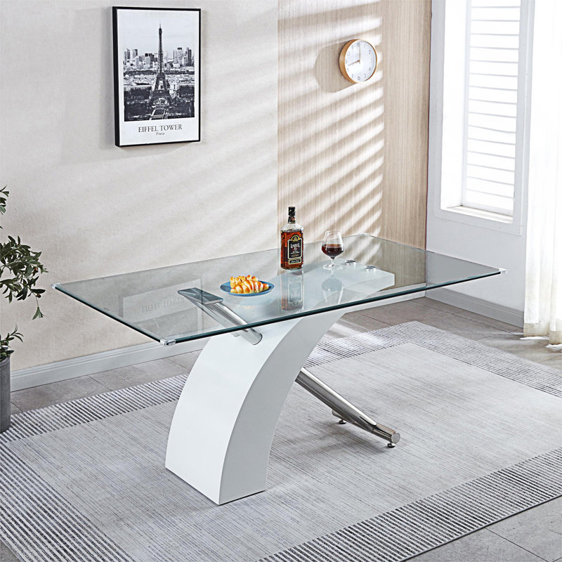 Table de salle à manger élégante, table de salle à manger de luxe avec plateau en verre