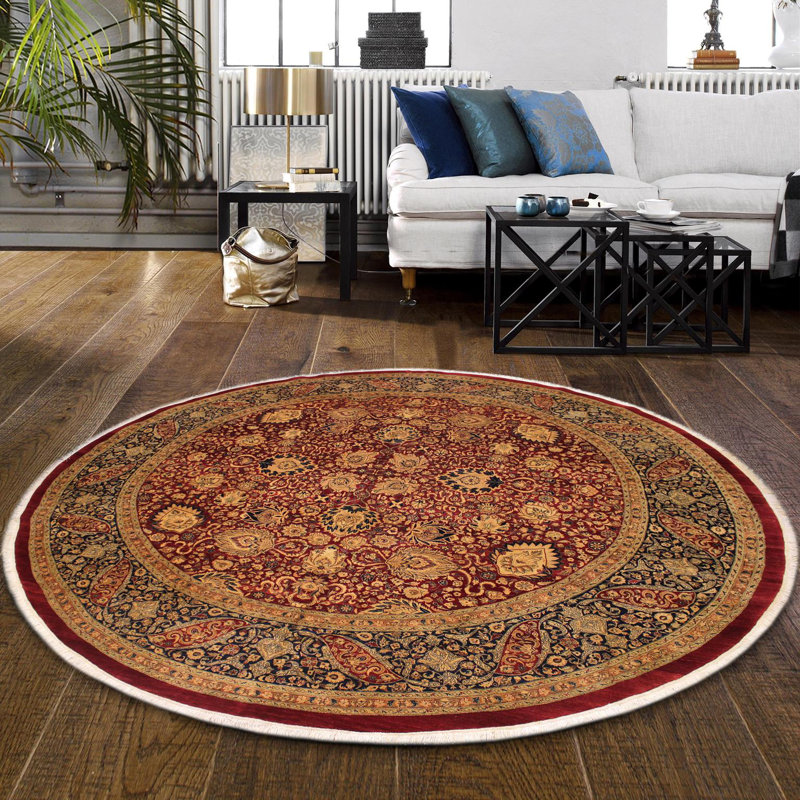 Tapis intérieur en laine ronde 11 pi 10 po noué la à la main one-of-kind Wheatly