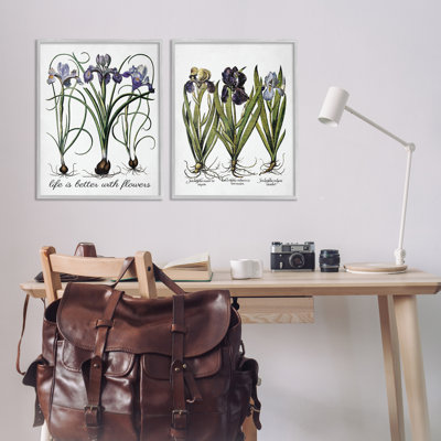 Better with Flowers Iris Bulb 2 PC Framed Giclee Art Set by Lettered and Lined