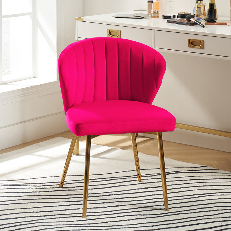 Fauteuil d'appoint moderne en velours avec dossier capitonné Euclid H 29 po, Velours fuchsia