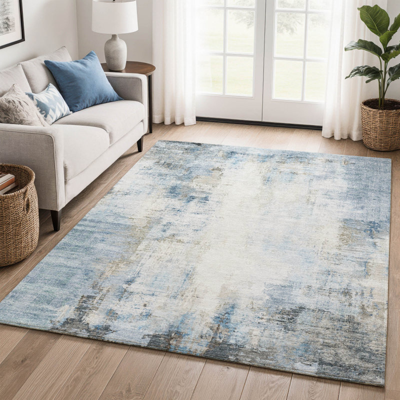 Tapis moderne lavable à la machine de qualité supérieure Mayfield, Bleu, 9 pi x 12 pi