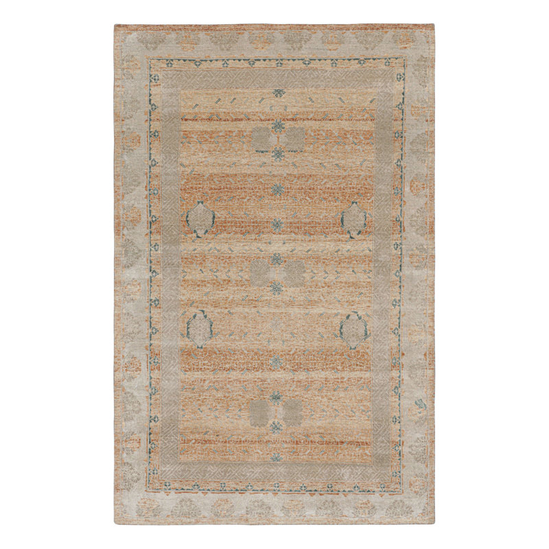 Rug & Kilim's Transitional Rug In Orange And Gray With Geometric Patterns