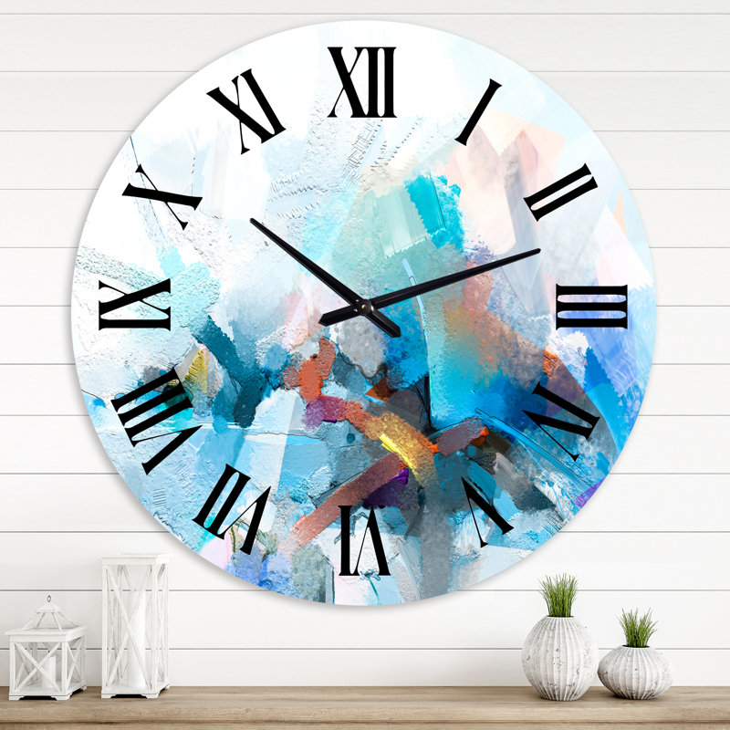 Danse abstraite de différentes nuances de bleu I - horloge murale moderne, Moyen