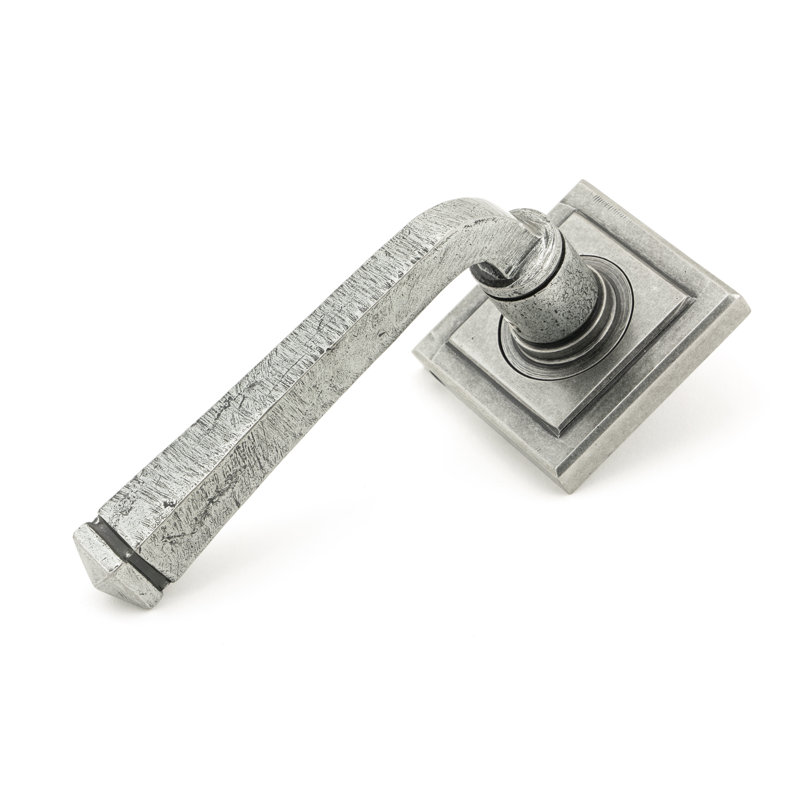 Avon Round Lever on Rose Set (Square) - Unsprung, Pewter Patina