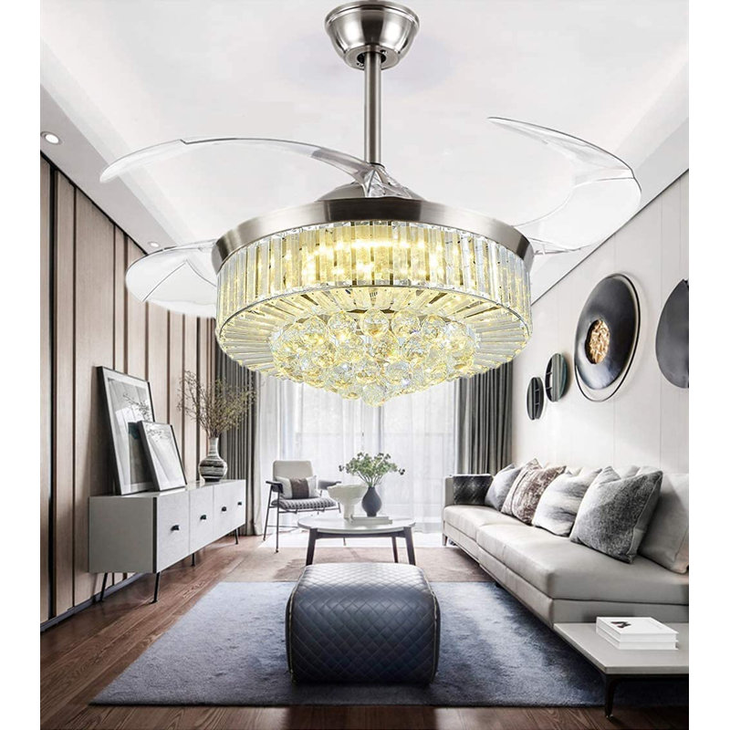 42'' Derice 4-Blade LED Crystal Chandelier Ceiling Fan with Remote Control and Light Kit Included