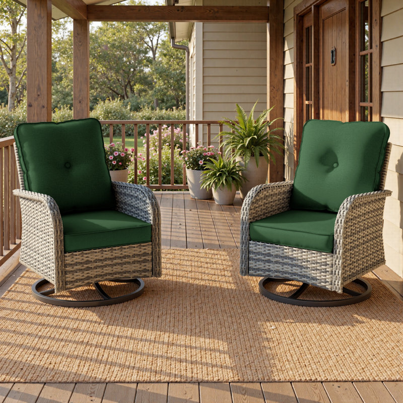 Ensemble de 4 chaises berçantes pivotantes en osier avec sièges rembourrés 4 pièces, Vert forêt