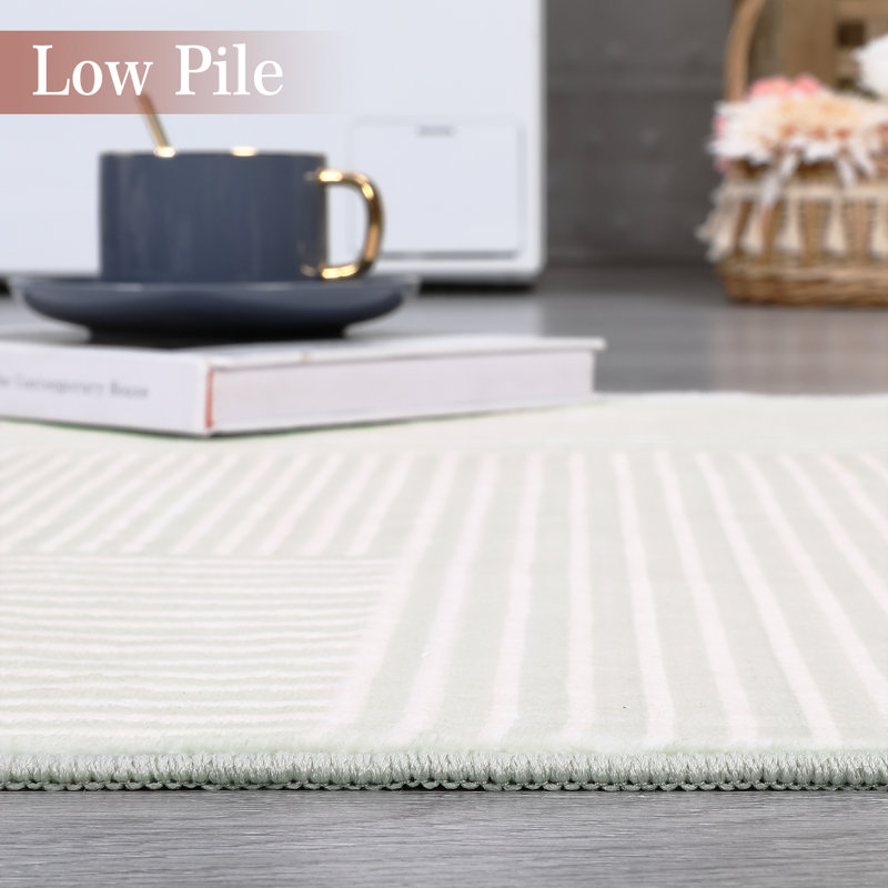 Washable Area Rug 10x13 Large Carpet for Living Room Geometric Modern Rug Non Slip Stain Resistant Soft Low-Pile Neutral Indoor Floor Cover for Bedroom Dining Room Nursery - Beige