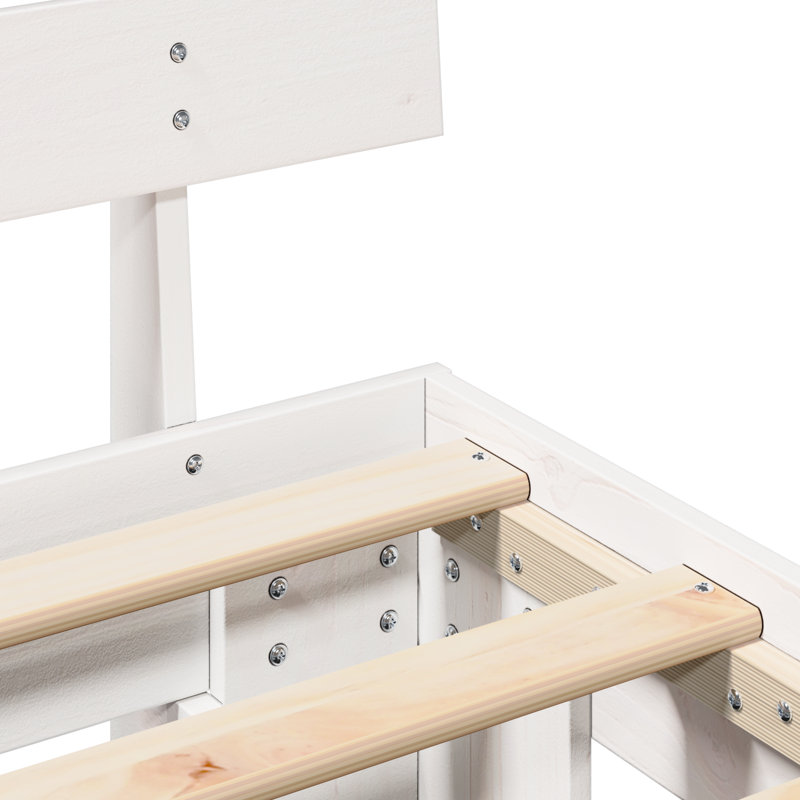 Bed Frame With Headboard Solid Wood Pine, European Kingsize (160 x 200 cm), White