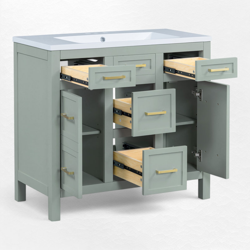 Nimat 36'' Single Bathroom Vanity with Resin Top, Gold, Green
