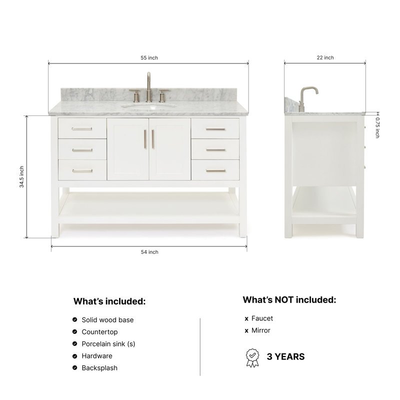 Magnolia Bath Vanity Rectangular Basin S061SCW2R, White, Oval, 55"