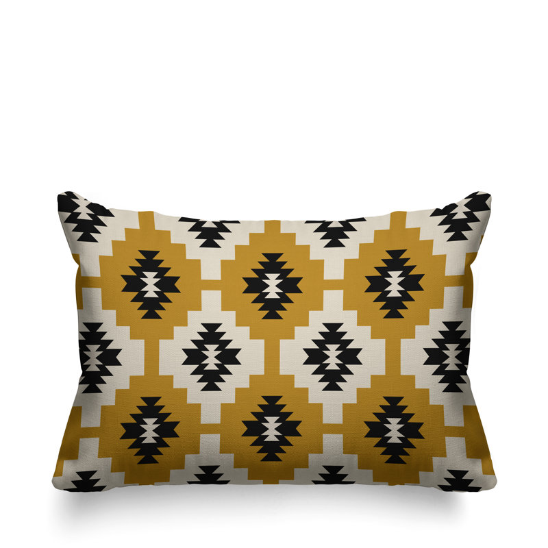 Coussin intérieur / extérieur Hinto Southwestern, 14 po x 20 po, Jaune, Rectangulaire