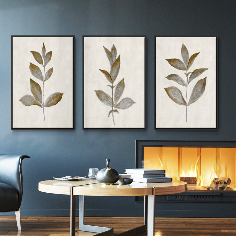 Bronze Leaf I - ensemble de 3 reproductions de photos sur toile, H 36 po x l 72 po, Noir