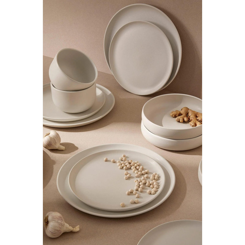 Service de table tunisien 12 pièces - Assiette, assiette + bol, Blanc