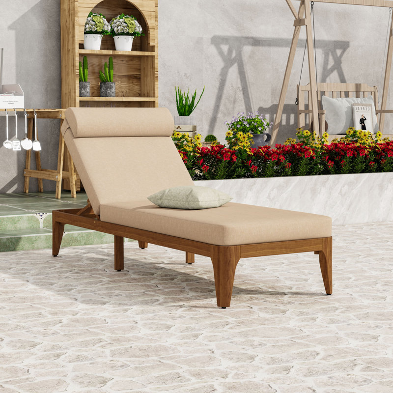 Chaise longue de patio inclinable avec dossier réglable à 4 niveaux, coussin épais et coussin d'appui-tête, Brown
