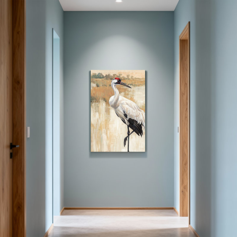 Animaux, grue blanche debout sur une patte, H 40 po x l 28 po