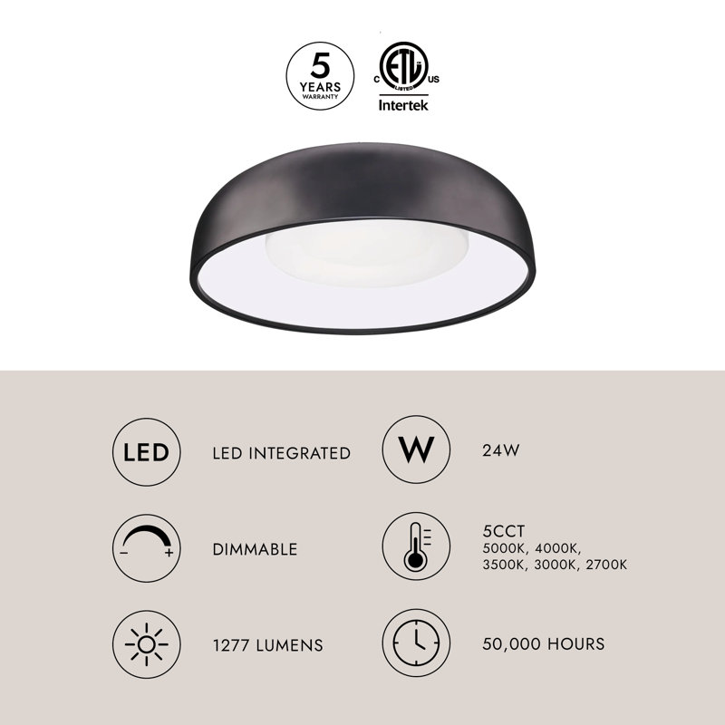 1 - Light LED Flush Mount, Black