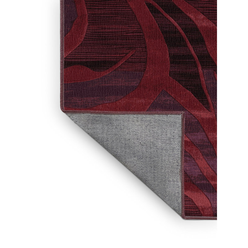 Tapis rouge abstrait lavable à la machine, Carré 3 pi