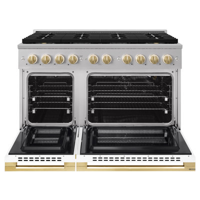 ZLINE Autograph 48 in. Marino Gas Range with 8 DuoPro Burners & White Doors w/ Gold Accents