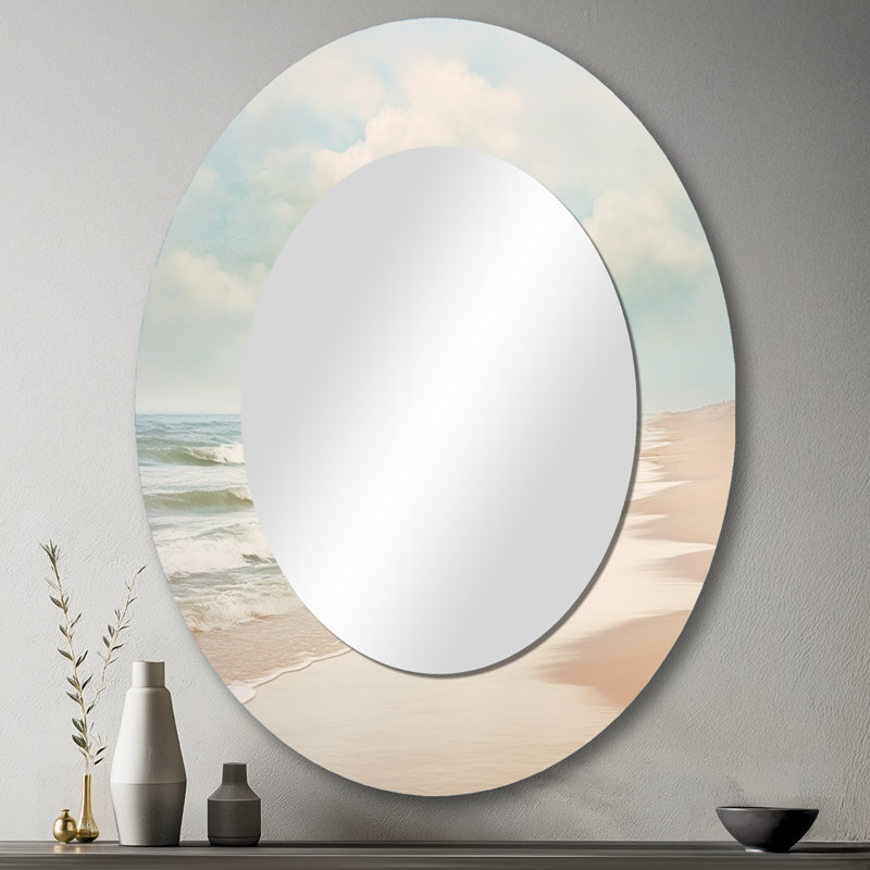 Minimalisme plage paysage VI - miroir mural ovale blanc, 43 po x 33 po