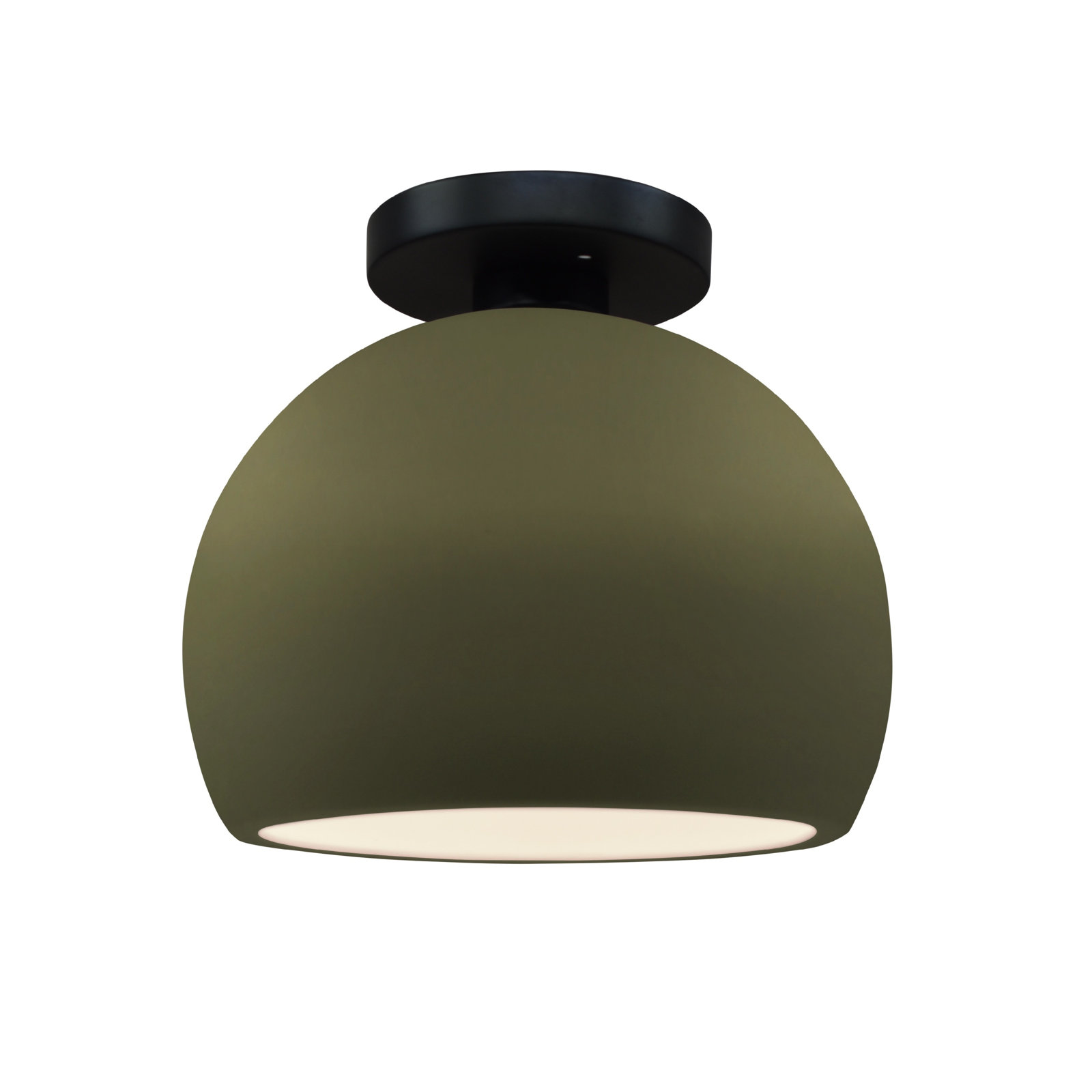 Single Light Ceramic LED Semi Flush Mount, 7" H x 7" W x 7" D, Matte Green, Matte Black