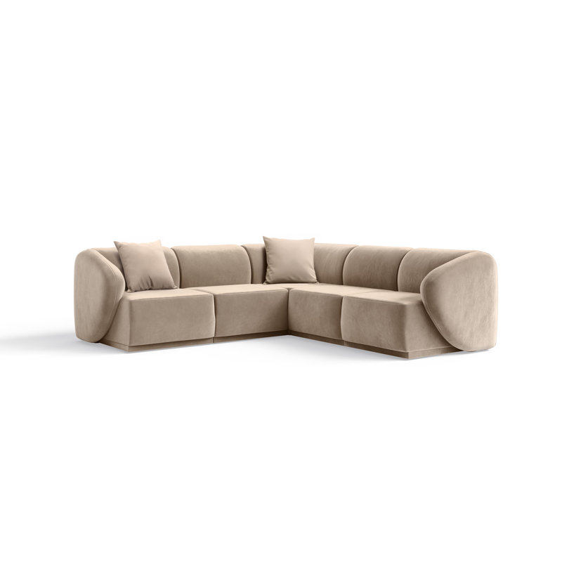5 Seater Velvet Sofa & Chaise, Warm Beige Velvet