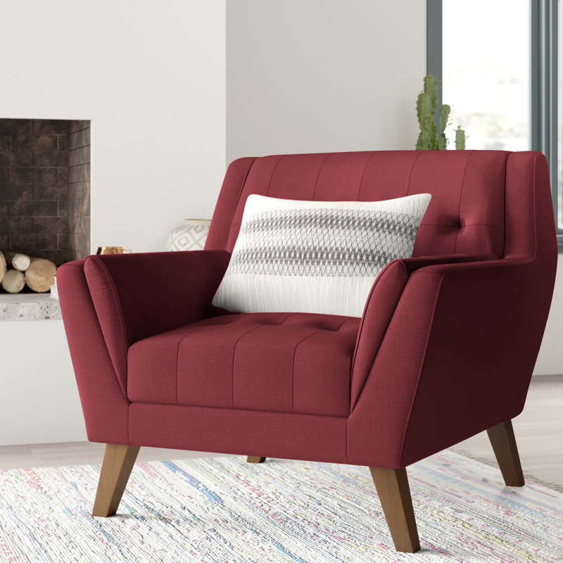 Fauteuil en polyester touffeté de 94,99 cm de large Javarris, Sang rouge