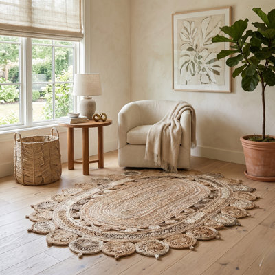 Tapis en jute / sisal tressé à la main à motif géométrique brun / ivoire / brun clair Connolly