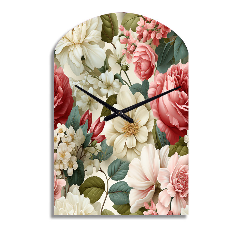 Horloge murale antique en métal à motif floral rose antique, Grand