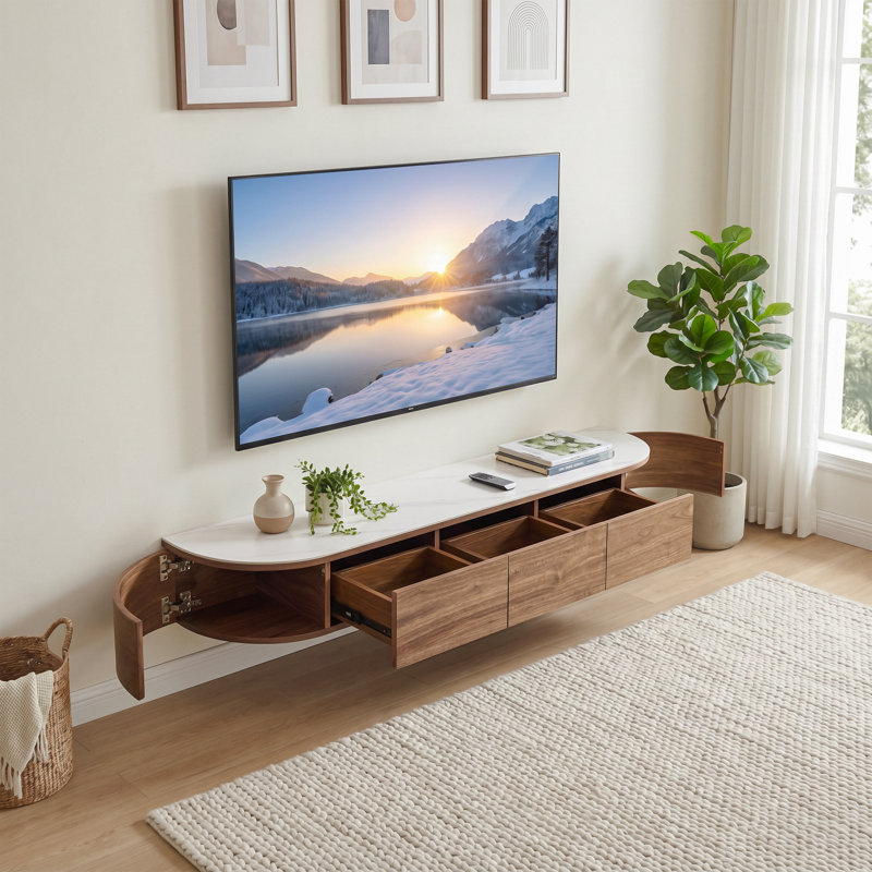 Meuble télé moderne avec plateau flottant de 63 po avec plateau en faux marbre